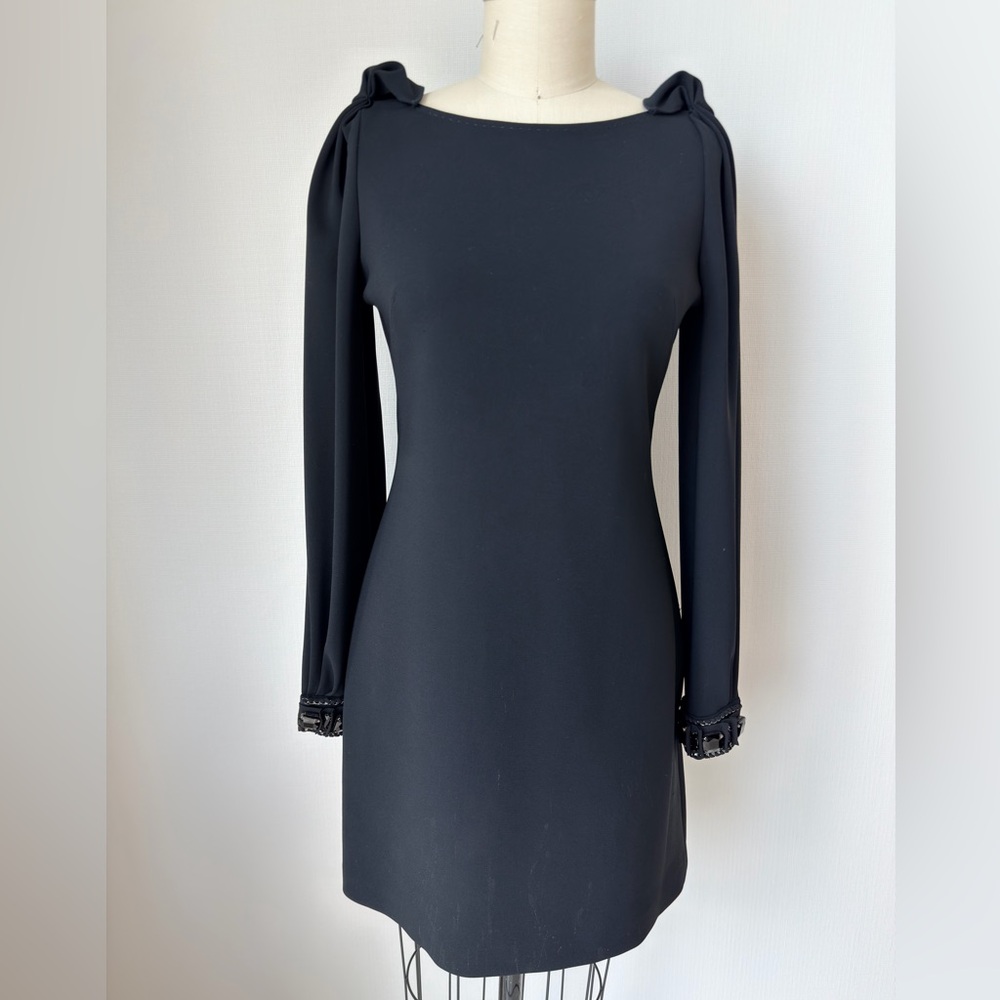 Elie Tahari Black Long Sleeve  Mini Dress  with Embellished sleeve cuff Size 4